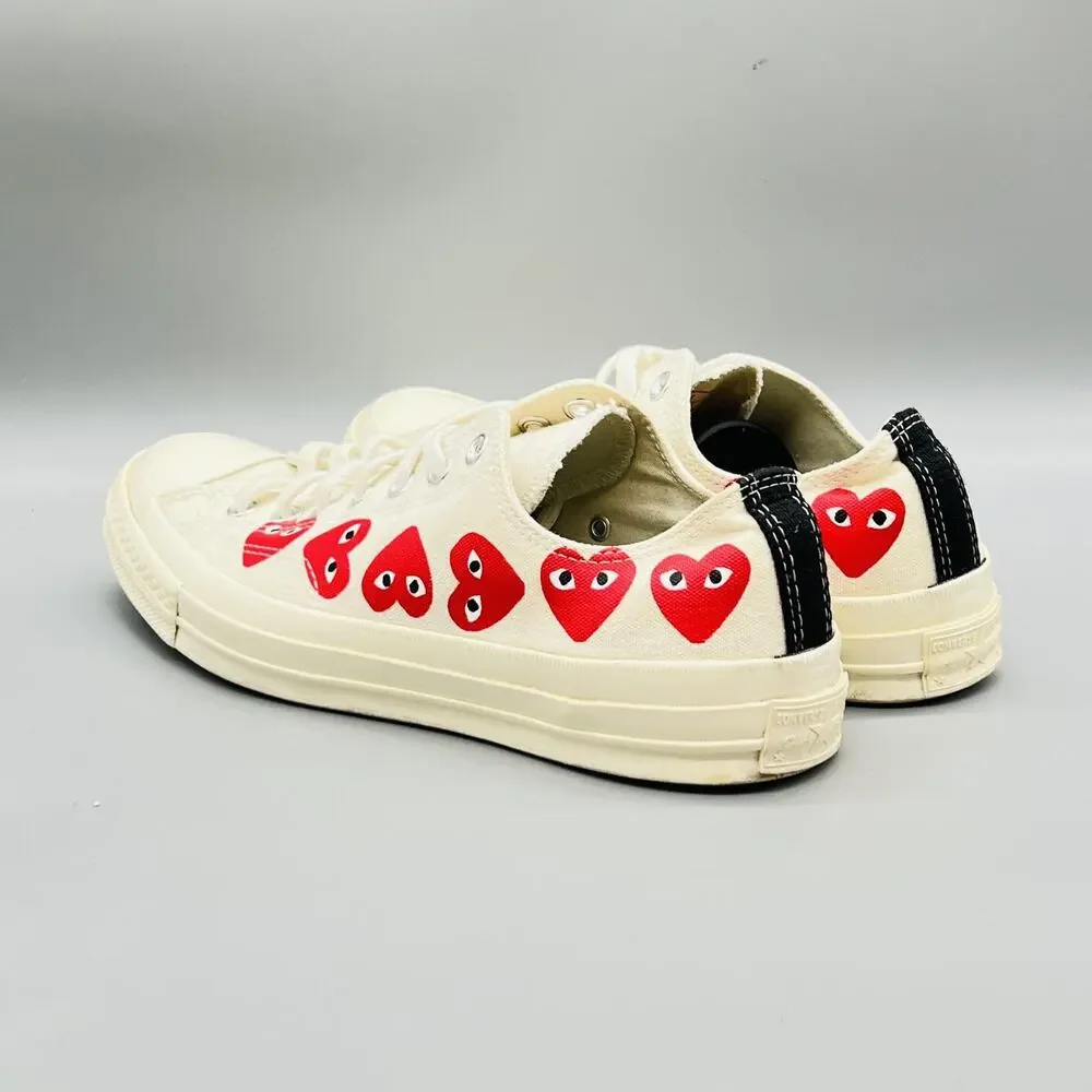 Converse Shoes Mens 9 White Canvas Comme Des Garcons Heart Sneakers Comfort - Picture 5 of 11